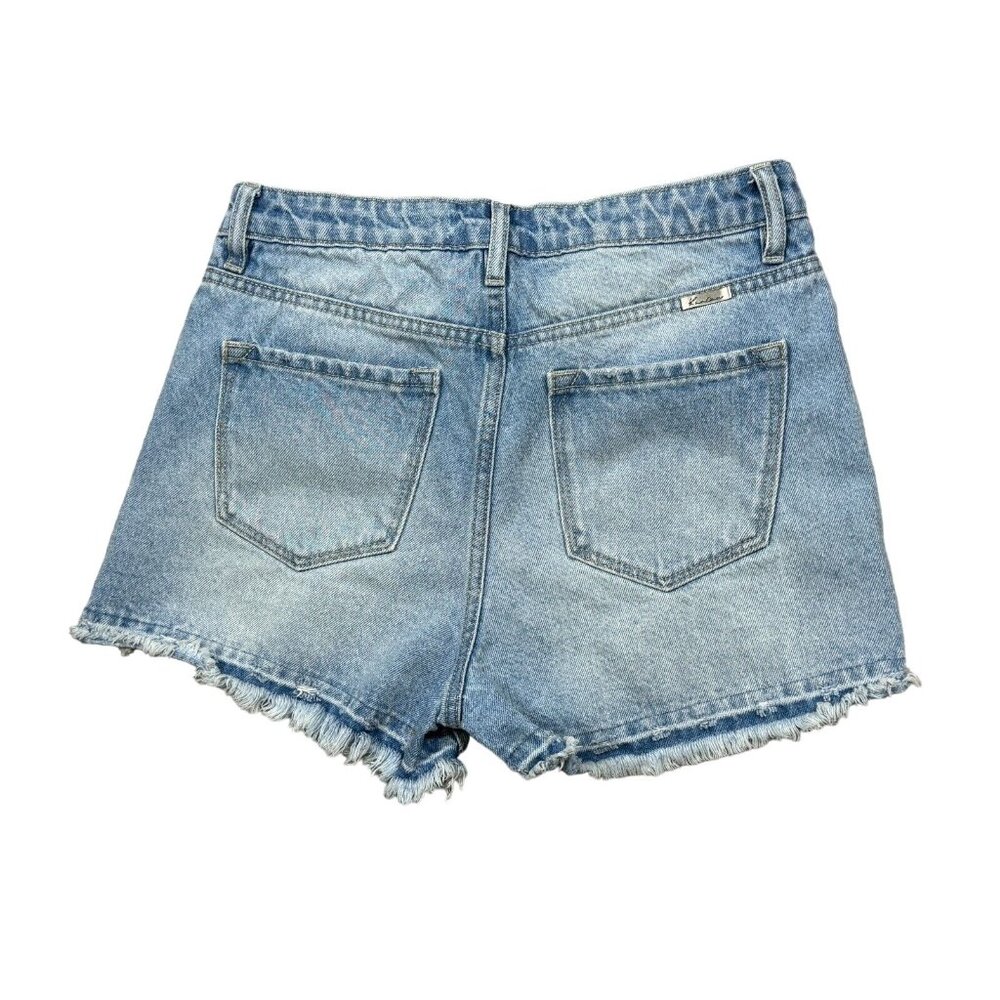 KanCan Denim Distressed Shorts Womens Size S Blue Light Wash Button Fly Mid Rise - Picture 2 of 11